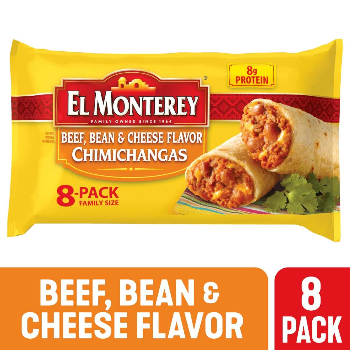 Ruiz Foodservice El Monterey Beef and Bean Chimichanga, 4 Ounce - 8 per  pack -- 8 packs per case.