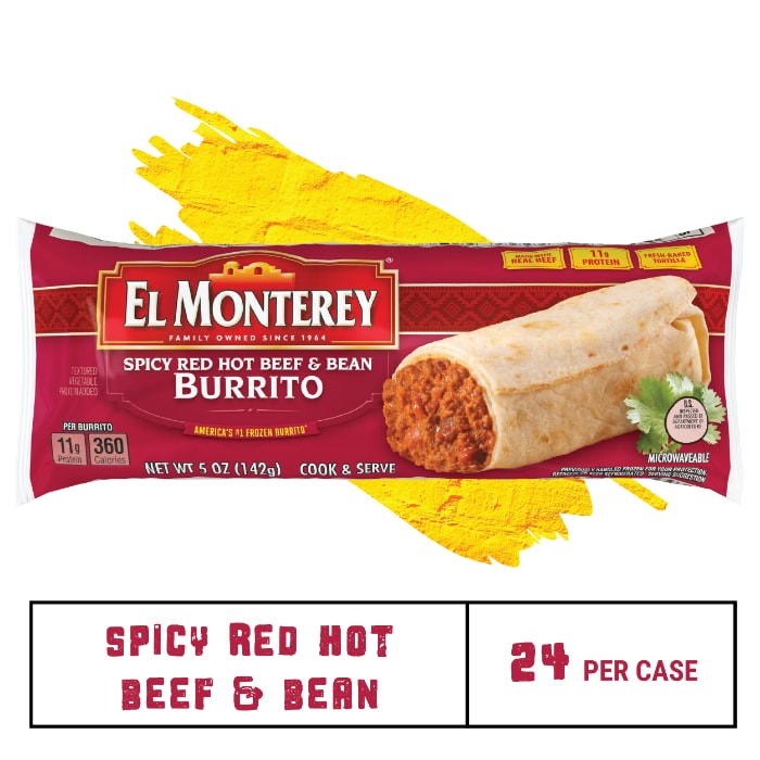 El Monterey®️ Single Serve 5 oz Spicy Red Hot Beef & Bean Burrito ...