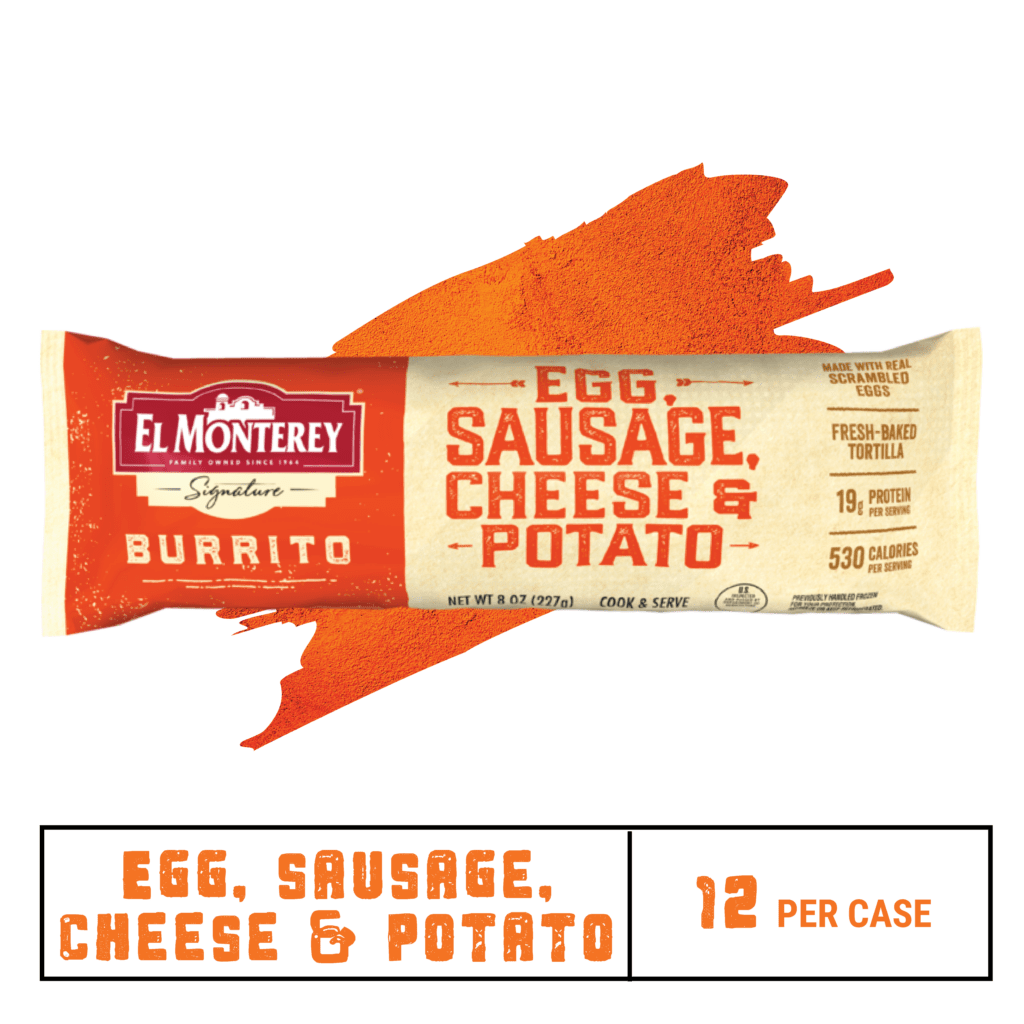 El Monterey® Signature 8 oz Egg, Sausage, Cheese & Potato Burritos