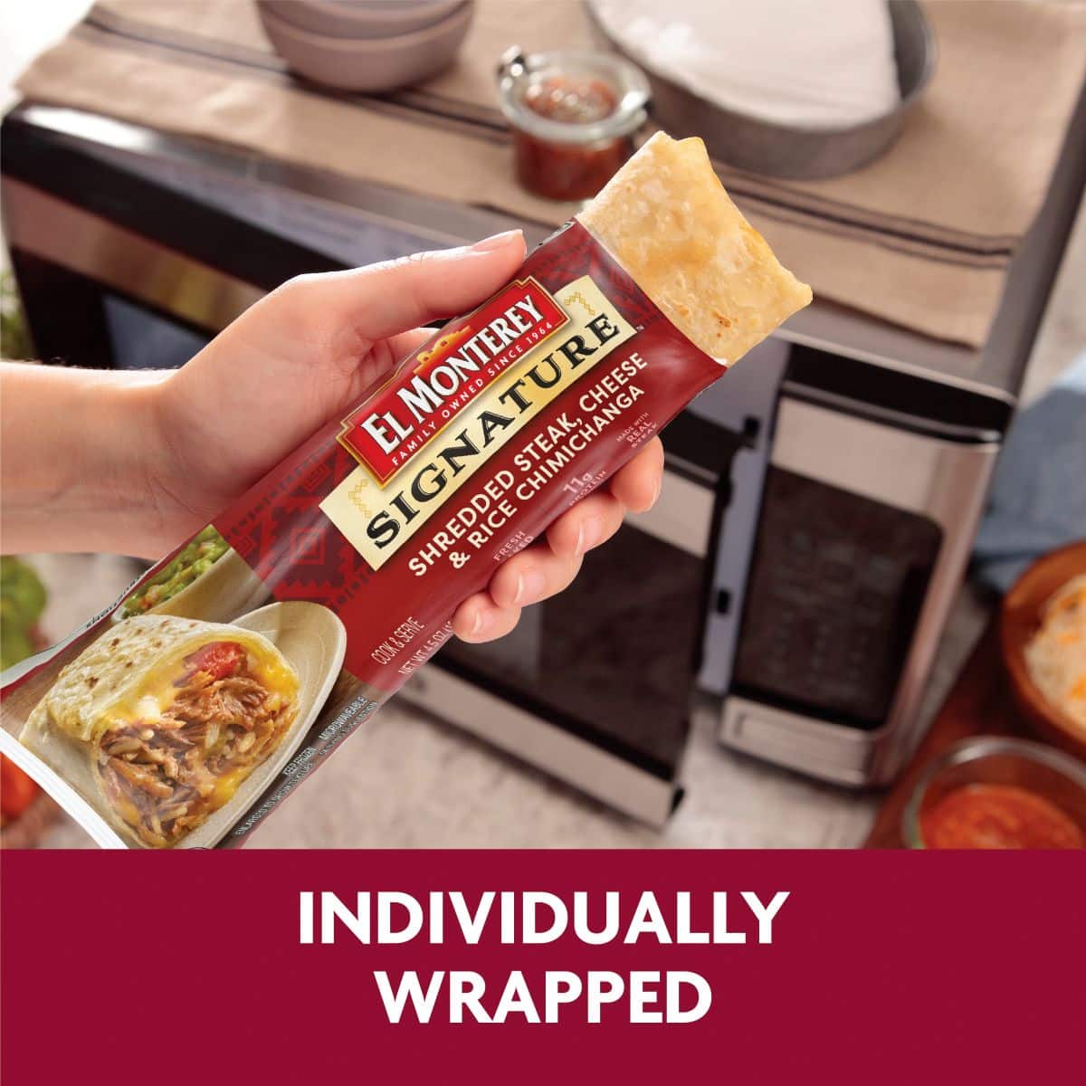 El Monterey®️ Signature Single Serve Shredded Steak, Cheese & Rice  Chimichanga - Ruiz Foodservice