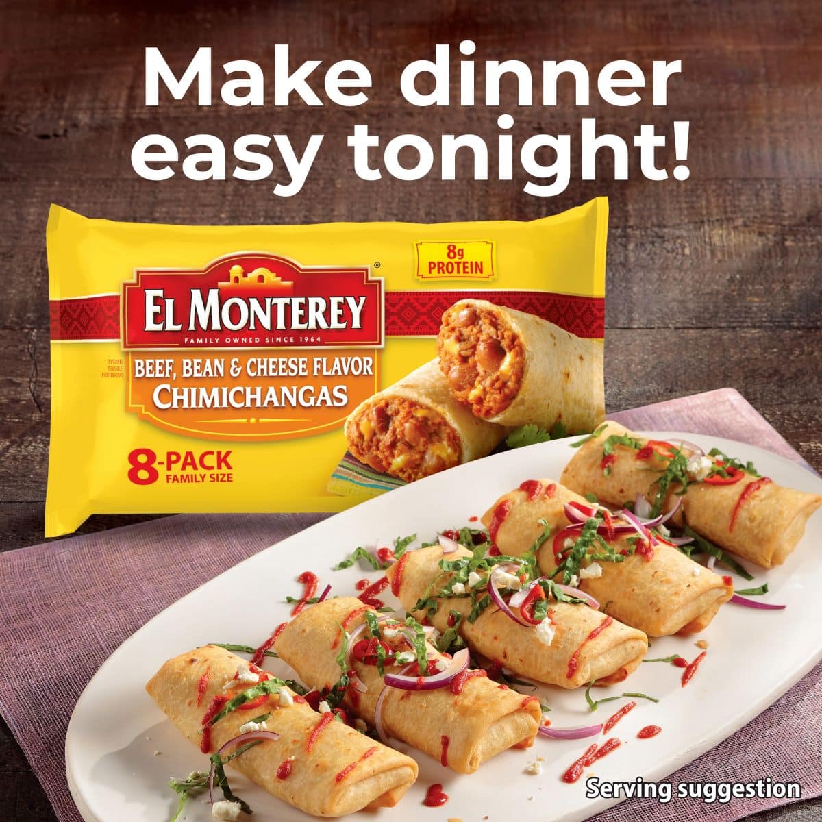 El Monterey®️ Signature Single Serve Shredded Steak, Cheese & Rice  Chimichanga - Ruiz Foodservice