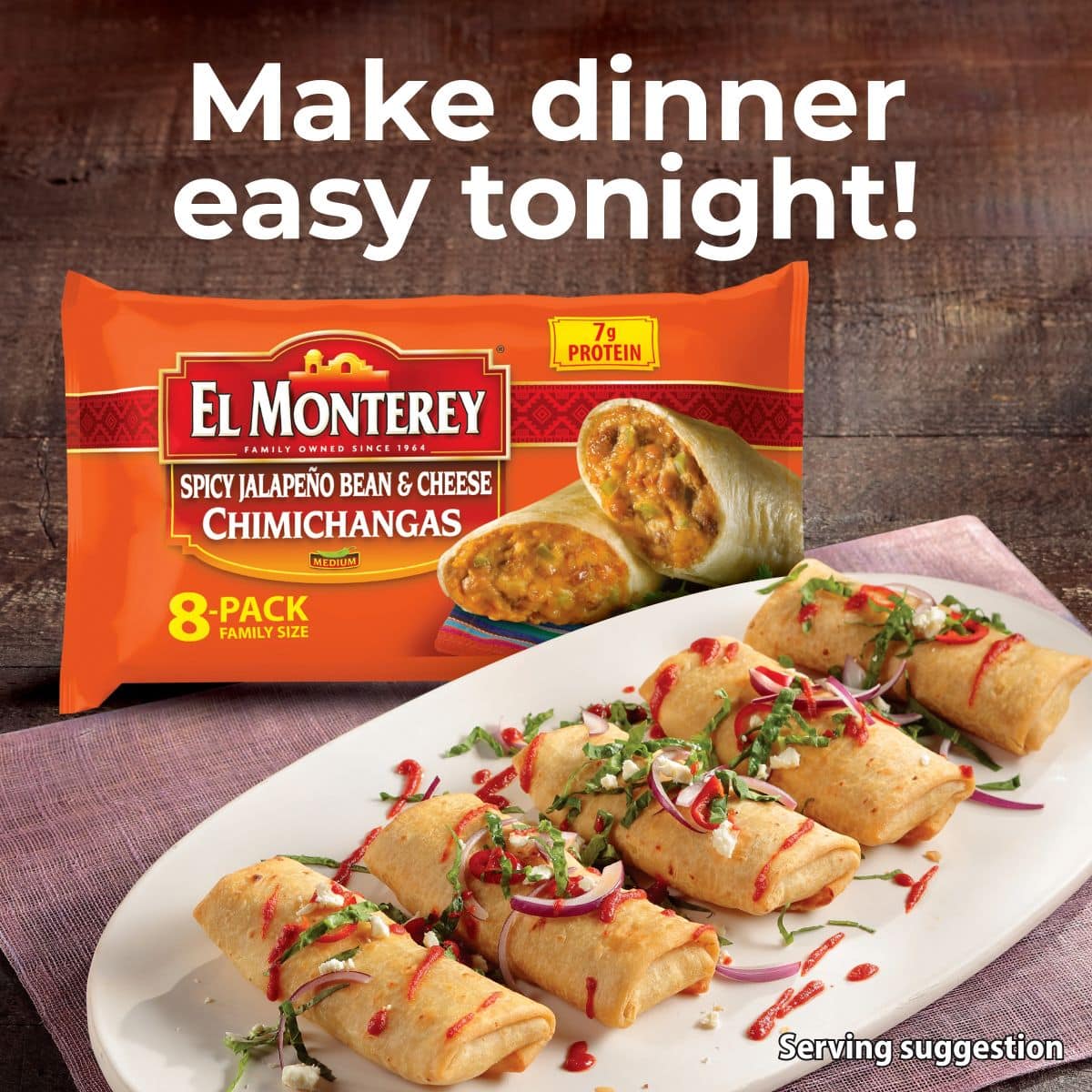 El Monterey®️ Family Pack Spicy Jalapeno, Bean & Cheese Chimichangas - Ruiz  Foodservice