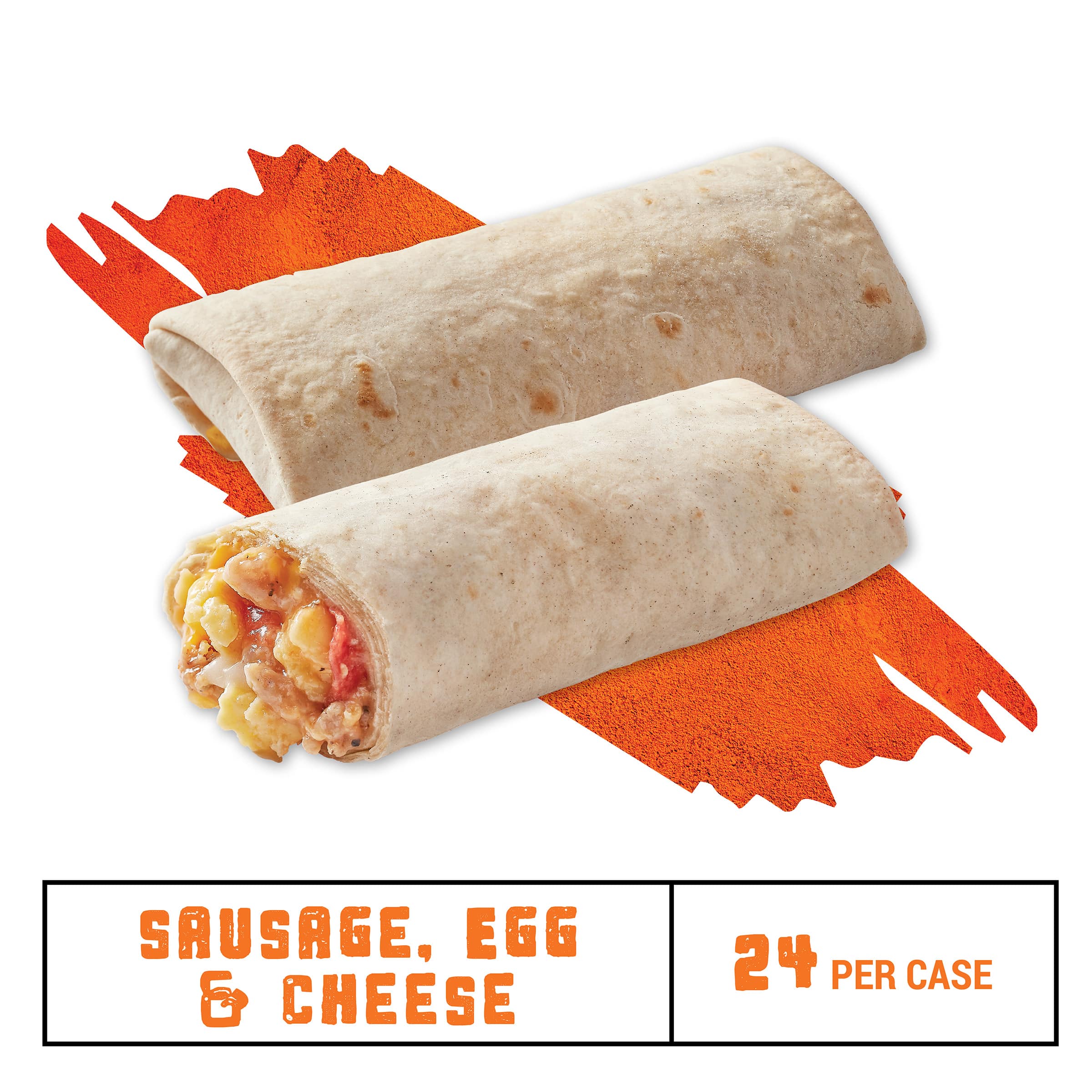 Two burritos side by side, with the one in front cut open to show the filling