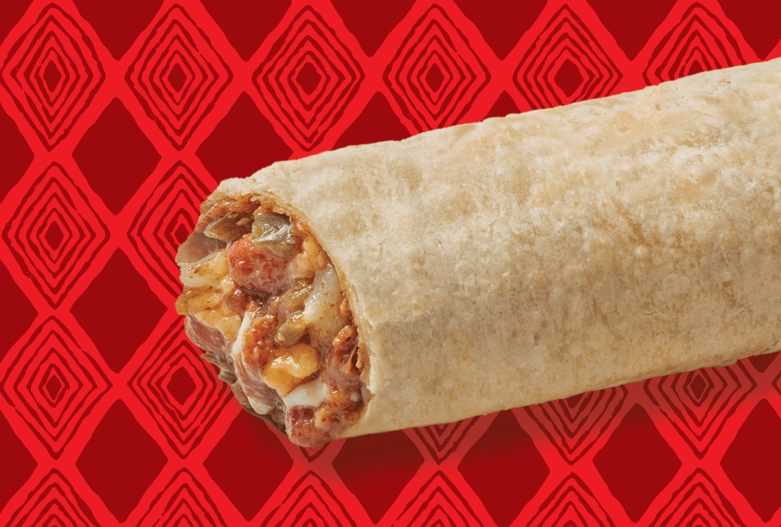 Open Beef, Bean & Cheese Chimichanga to show filling