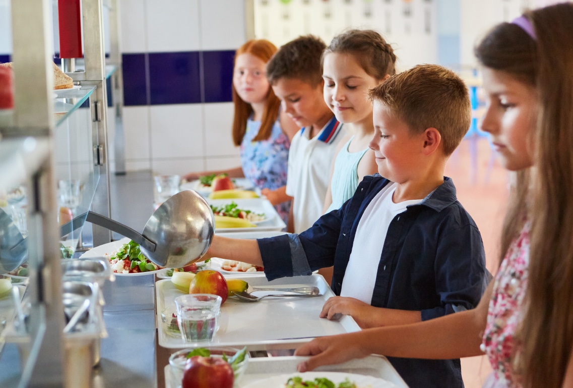 Kids at school in a lunch line